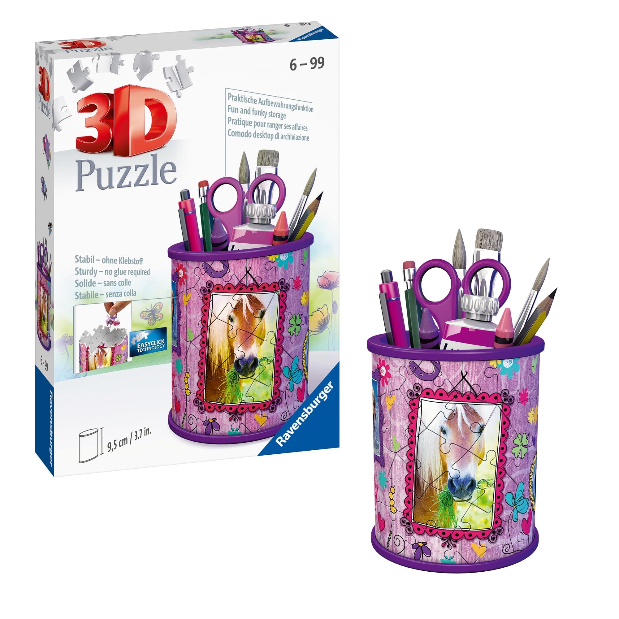 Ravensburger 3D Puzzle 11175 - Utensilo Pferde - 54 Teile - Stiftehalter für Tier-Fans ab 6 Jahren, Schreibtisch-Organizer für Kinder, Pferde Geschenk für Mädchen & Jungen - Geburtstagsgeschenke
