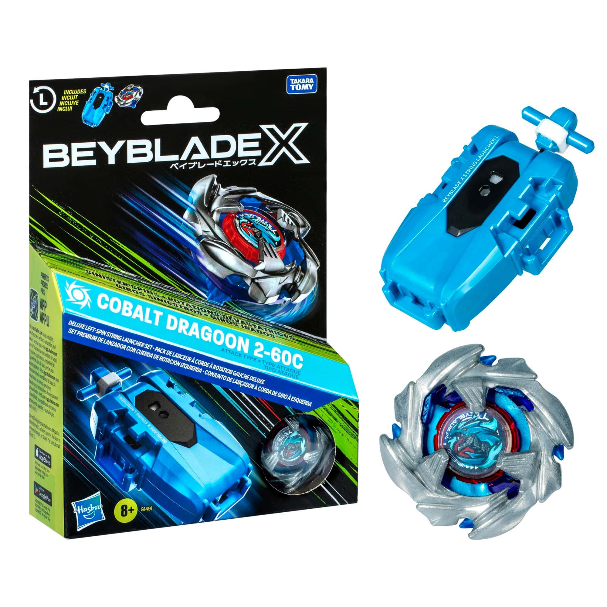 Beyblade X Cobalt Dragoon 2-60C Deluxe linksdrehdes Schnur-Starter Set