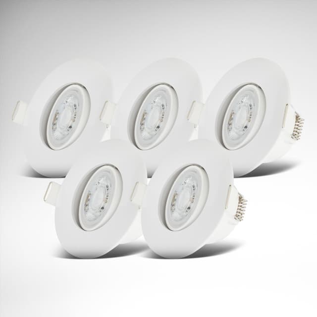 B.K.Licht - 5er Set LED Einbaustrahler 230V, schwenkbarer LED Strahler für das Badezimmer IP65, Deckenstrahler stufenlos dimmbar, Spots, Deckenspots, Badezimmerlampe, Weiß, 90x42 mm (DxH)