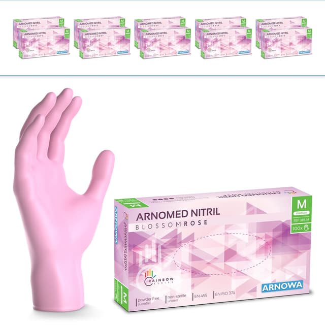 1000 Stück (10x100) ARNOMED Einweghandschuhe Rosa, Einmalhandschuhe M, Nitril Handschuhe Einweg, Nitrilhandschuhe puderfrei, Gummihandschuhe Einweg, Schutzhandschuhe, Handschuhe Nitril in XS, S, M, L M rose 1000