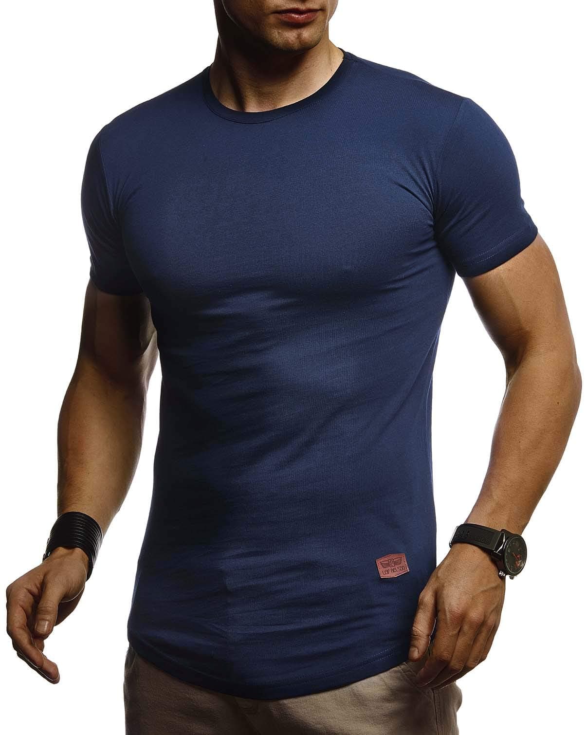 Leif Nelson T-Shirt Herren Sommer mit Rundhals-Ausschnitt, Regular Fit Herren-T-Shirt aus 100% Baumwolle, Basic Männer T-Shirt, Mens T-Shirt Kurzarm M Dunkel Blau