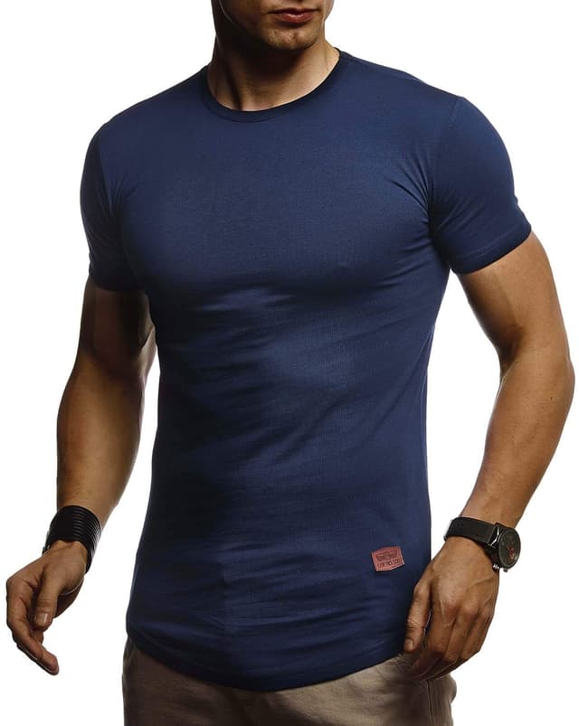 Leif Nelson T-Shirt Herren Sommer mit Rundhals-Ausschnitt, Regular Fit Herren-T-Shirt aus 100% Baumwolle, Basic Männer T-Shirt, Mens T-Shirt Kurzarm M Dunkel Blau