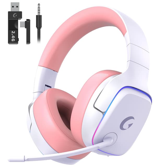 Gvyugke PS5 Headset Wireless, Gaming Headset für PS5, PS4, PC, Switch, Kopfhörer Kabellos Bluetooth 5.3, 2.4GHz Wireless Headset mit Mikrofon, 7.1 Surround Sound, 70 Stunden, RGB Lichter-Rose Rosa