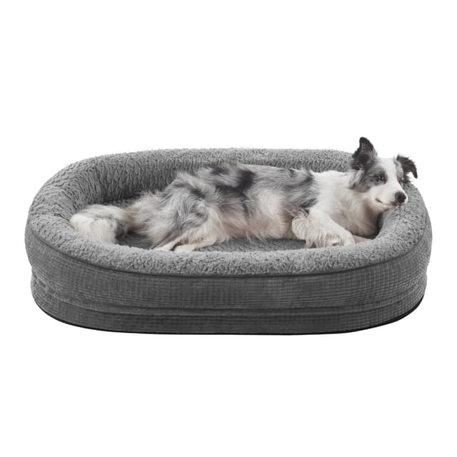 Pawk Orthopädisches Hundebett Mittelgroße Hunde, Vierseitiges Nackenrolle Kissen Hundebett Orthopädisch, Memory Foam Hundekorb Wasserdicht rutschfest, Hundebetten Abnehmbar und Waschbar Gris L-L 89 x B 63 x H 18 cm