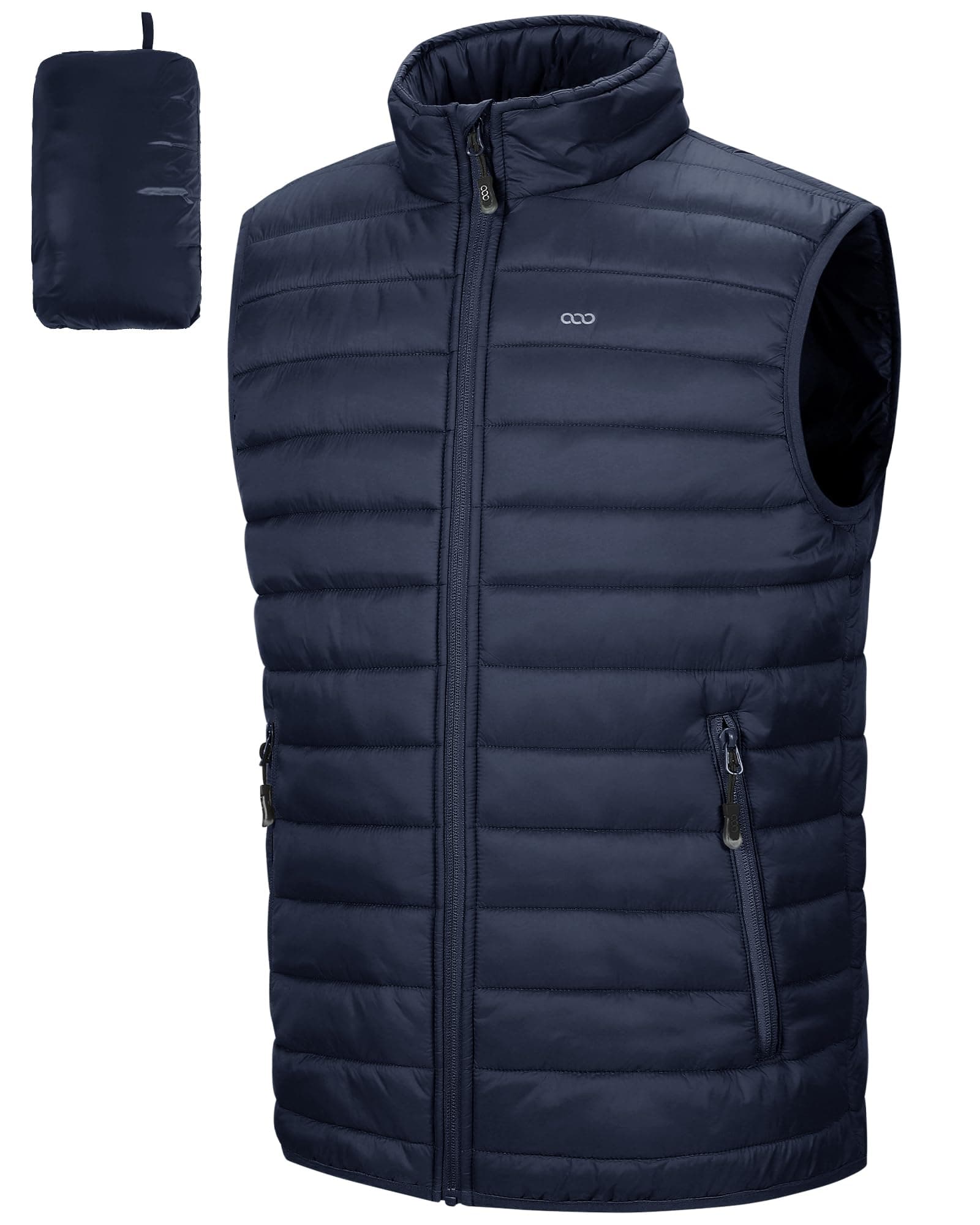 33,000ft Herren Packbare Steppweste Outdoor Gefütterte Hybrid Sportwesten mit Stehkragen Outdoorwesten mit 5 Taschen Übergangswesten für Männer Laufen Golf Wandern Reiten XL Dunkelblau