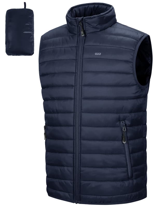 33,000ft Herren Packbare Steppweste Outdoor Gefütterte Hybrid Sportwesten mit Stehkragen Outdoorwesten mit 5 Taschen Übergangswesten für Männer Laufen Golf Wandern Reiten XL Dunkelblau