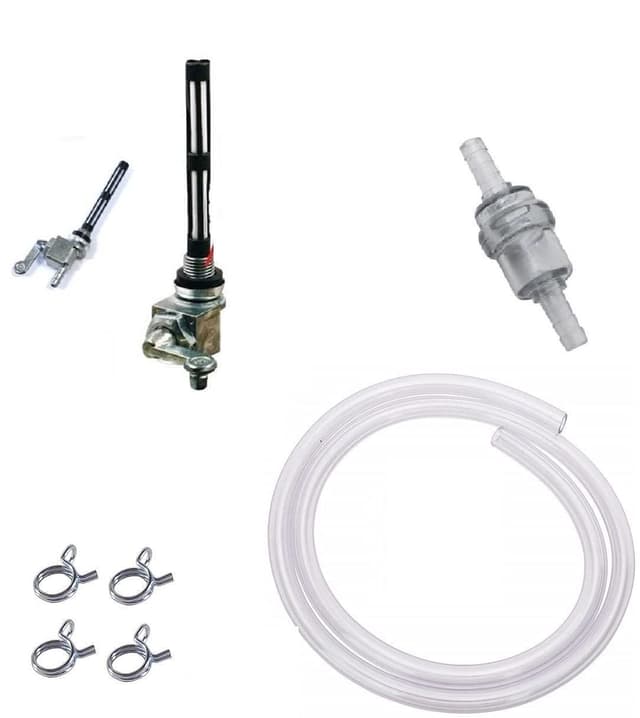 UNIVERSAL KRAFTSTOFFHAHN M10x1 + BENZINSCHLAUCH + BENZINFILTER + SCHLAUCHKLEMME MOPED MOTORRAD HERCULES KREIDLER ZÜNDAPP PGT 103 MOTOBECANE MBK 41 51 BENZINHAHN BENZIN MOFA MOKICK