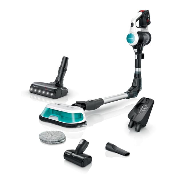 Bosch Akku-Staubsauger Unlimited 7 ProHygienic Aqua BKS71HYG4, kabellos, 2in1 Saugen & Wischen, Knickrohr, HEPA-Filtersystem, 10 J. Motorgarantie, Wechselakku, Mini-Turbo-Düse, Made in Germany, weiß