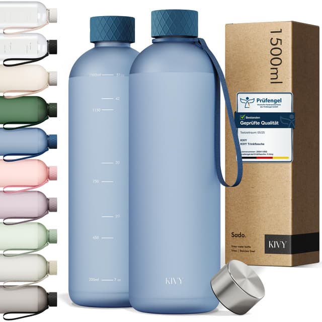 KIVY Tritan-Wasserflasche 1,5 Liter - Kohlensäure geeignet & Auslaufsicher - Für Sport, Schule & Büro - Trinkflasche 1,5 Liter - Sport Trinkflasche Gym - Wasserflasche Sprudel geeignet 1500 ml Dunkelblau