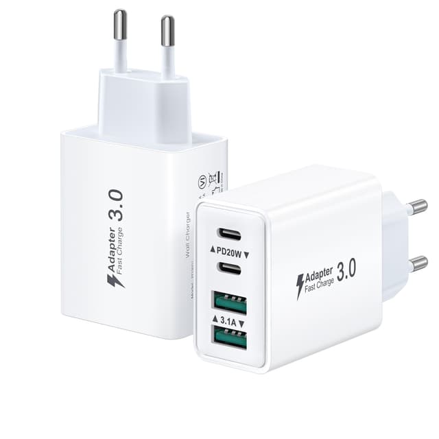 2-Pack USB C Stecker, 40W 4-Ports USB C Ladegerät Mehrfach Netzteil USBC Fast Charger PD Power Adapter Ladestecker Schnellladegerät für iPhone 16 15 14 13 12 11 Pro Max Plus, iPad, Samsung 2-pack weiß