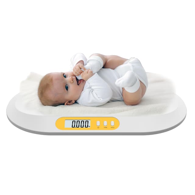 BabyScale Digitale Babywaage. LCD-Hintergrundbeleuchtung. Tara- und Hold-Funktion. Integriertes Längenmaß. Kapazität bis 20 kg (44 lb). Misst in Pfund, Kilo und Unzen. Batterien inklusive.