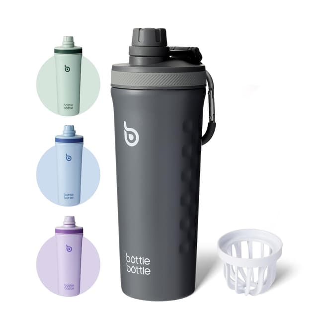 bottlebottle BOTTLE BOTTLE Shaker Edelstahl Trinkflasche 26oz mit Mischkugel – Protein Shaker für Eiweiß & Fitness, BPA-frei, doppelwandig, auslaufsicher, Sportflasche (Grau)
