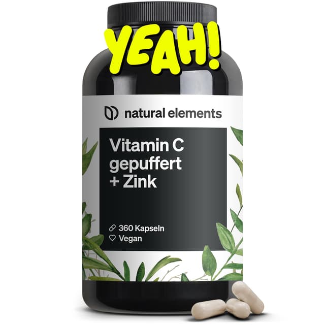 Vitamin C - 360 Kapseln - Hochdosiert mit 1000mg + 15mg Zink - Pflanzlich fermentiert & gepuffert (pH-neutral, säurefrei, magenschonend) - Laborgeprüft, vegan und in Deutschland produziert Vitamin C + Zink