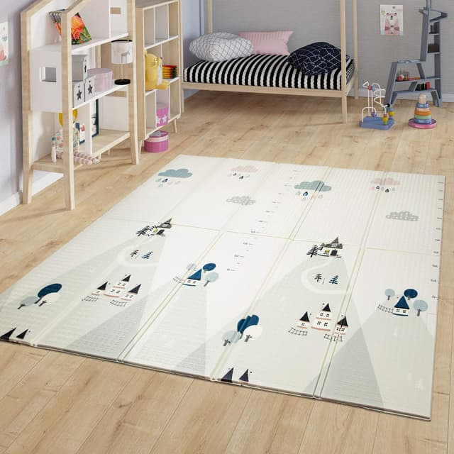 TT Home Faltbare Kinder Matte Spielmatte Baby Krabbelmatte Abwischbar ABC Wendbar, Farbe:Weiß, Größe:180x200 cm 180x200 cm Mehrfarbig - Berge Wolken