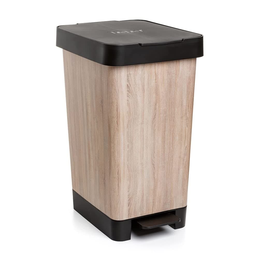 TATAY Smart Deco 25L Mülleimer mit Pedal | Kompaktes und funktionales Design | Für Innen und Außen | Für 30L Beutel | BPA-freier widerstandsfähiger Kunststoff | 26x36x47cm, Holz 1. 25L Pedal Holz