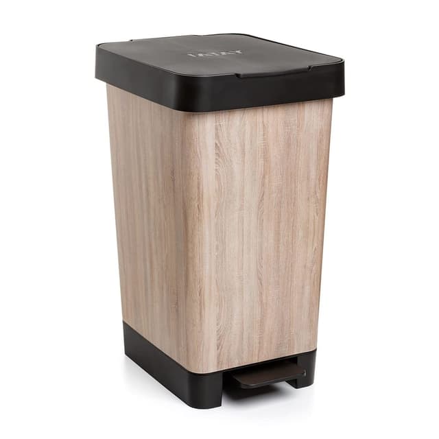 TATAY Smart Deco 25L Mülleimer mit Pedal | Kompaktes und funktionales Design | Für Innen und Außen | Für 30L Beutel | BPA-freier widerstandsfähiger Kunststoff | 26x36x47cm, Holz 1. 25L Pedal Holz