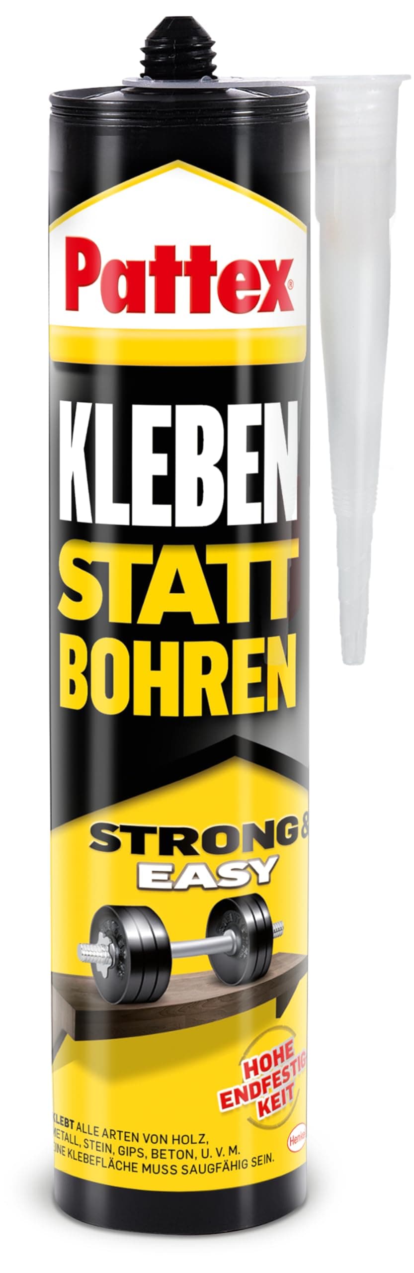 Pattex Kleben statt Bohren Weiß, Montagekleber mit hoher Endfestigkeit, Baukleber für alle Materialien, Universalkleber Strong & Easy, Kartusche 1 x 400 g