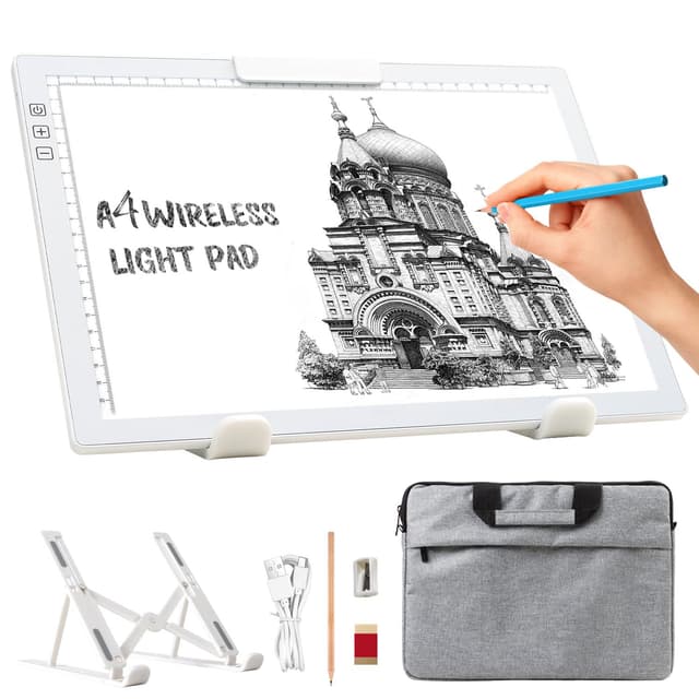 elice leuchtplatte din a4 mit Tasche/Ständer,Wiederaufladbares leuchttisch A4,Tragbares 6 Helligkeitsstufen & Stufenloses Dimmen zeichenplatte,light pad für Diamond Painting,Zeichnen,Skizzieren(Weiß) A4 Wiederaufladbare Mit Tasche(Weiß)