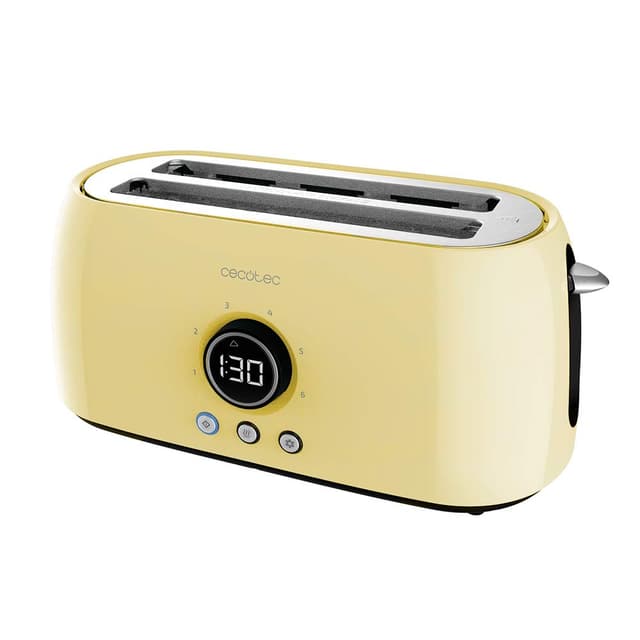 Cecotec Digitaler Toaster ClassicToast 15000 Yellow Extra Double, 1500 W, Kapazität für 4 Scheiben Brot, 2 extra breite Langschlitze, 3 Funktionen, LED-Licht, Inklusive oberer Halterungen Extra Doppel Gelb