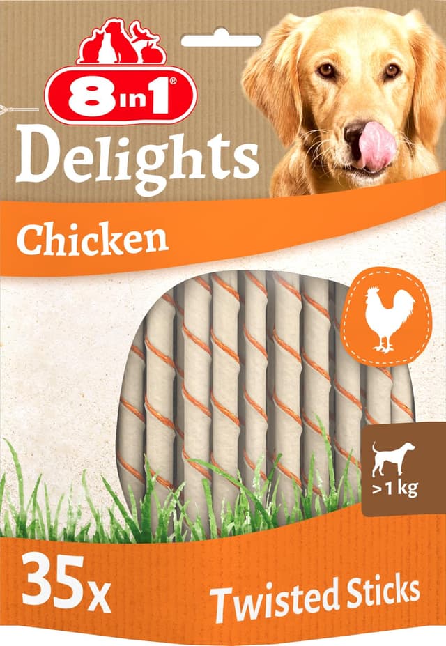 8in1 Delights Chicken Twisted Sticks - gesunde Kaustangen für Hunde, hochwertiges Hähnchenfleisch eingewickelt in Rinderhaut, 35 Stück Chicken 35 stück (1er Pack)