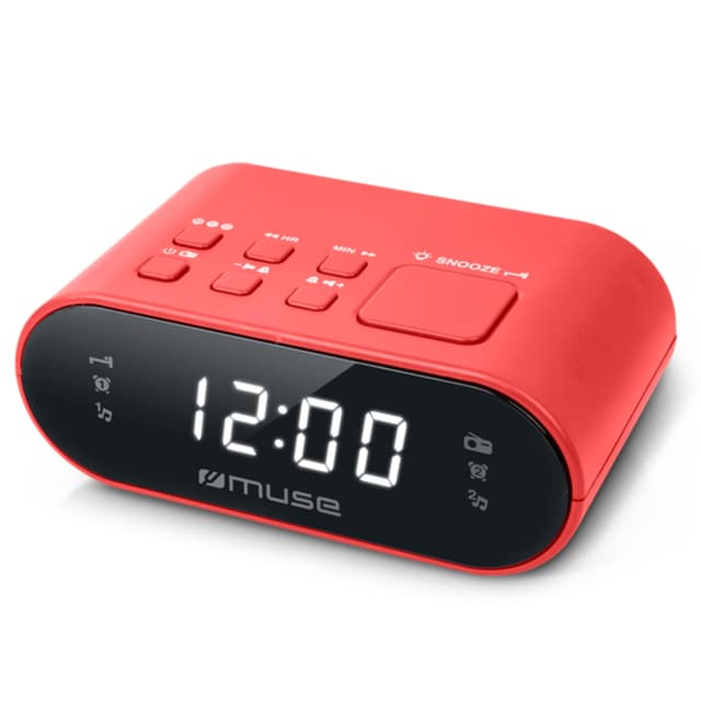 MUSE M-10 RD Radiowecker mit LED-Display, Zwei Weckzeiten, dimmbar, digitaler UKW-Tuner, 20 Senderspeicher Rot
