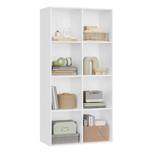 WOLTU Bücherregal 8 Fächer, Standregal Weiß, freistehendes Würfelregal, Büroregal Aktenregal Aufbewahrungsregal Raumteiler, 60x121x29,5 cm 8 Fächern (29,5T x 60B x 121H cm) Weiß