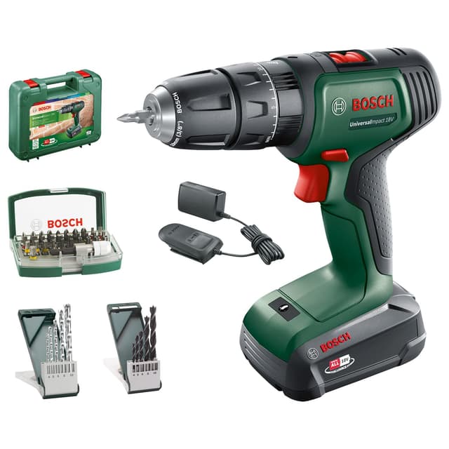 Bosch Akku Schlagbohrschrauber UniversalImpact 18V (1 Akku, 18 Volt System, im Koffer) – Amazon Edition 34Nm | 10mm Bohrfutter 1x 2.0 Ah Akku | Zubehör-Set