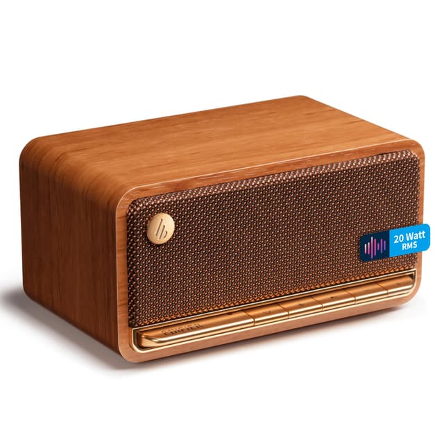 Edifier MP230 - Tragbarer Bluetooth-Lautsprecher im Retro-Design, kabellos. Wiedergabe über Bluetooth, AUX und Micro SD Karte | Braun Holz Edifier MP230 wood TCODE, mobile Bluetooth speaker system