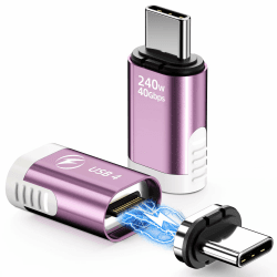 USB C Magnet Adapter 240W, (2 Pack) Magnetischer USBC Adapter 24 Pin Gerade mit USB4 40Gbps 8K 60Hz Video für iPhone 15/16 Serie, Thunderbolt 3/4, MacBook Pro/Air und mehr Typ C Geräte, Rosa
