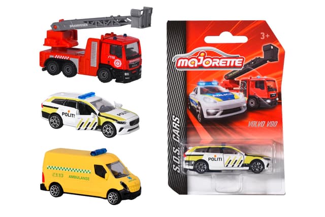 Majorette 212057182007 Norwegische Rettungsfahrzeuge, erhältlich als Feuerwehrauto, Volvo V90 Polizeiauto oder Krankenwagen, 7,5 cm, ab 3 (1 zufällige Einheit)