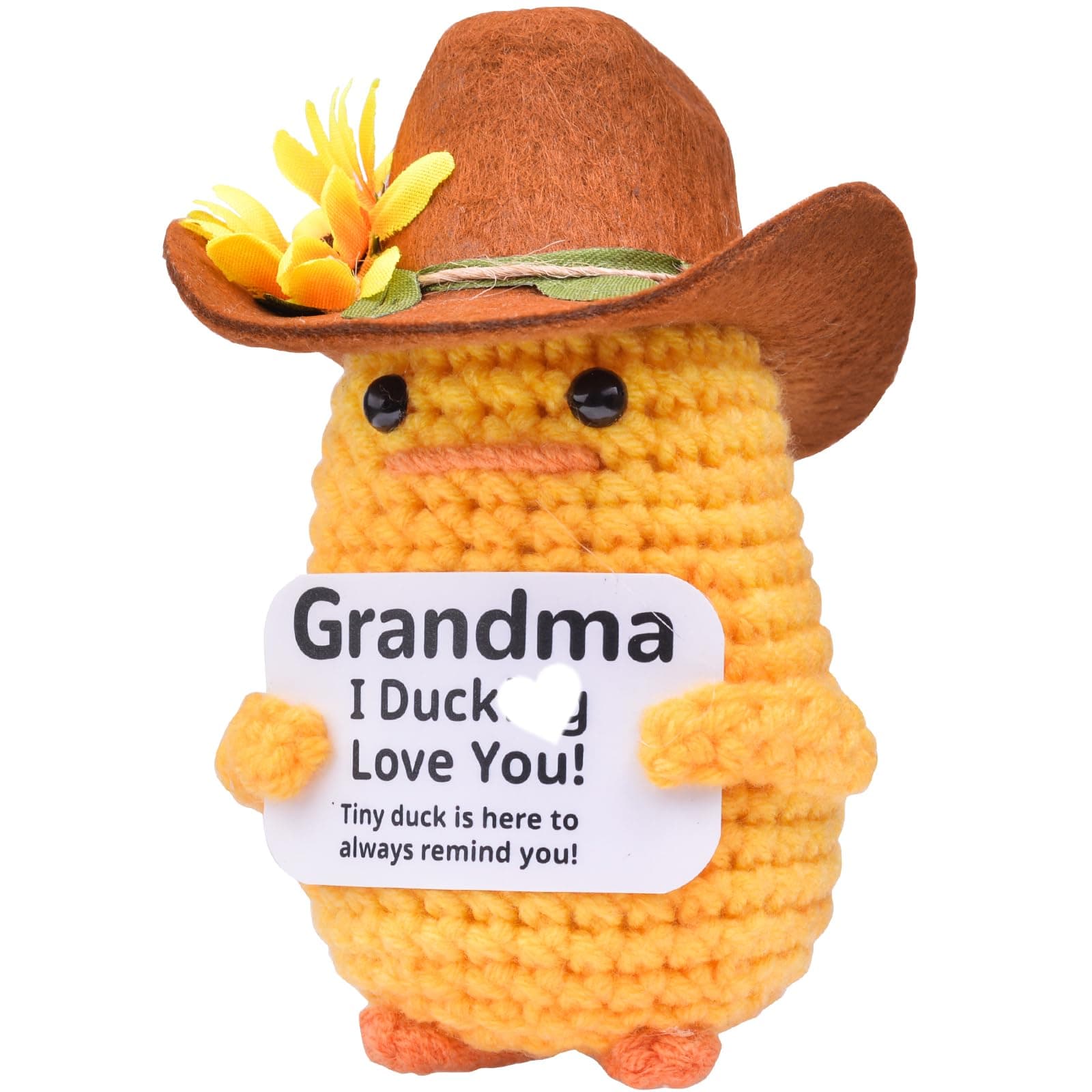 Mwmoeen Pocket Hug Positive Ente Cowboyhut, Positive Duck Strickwolle Ente, Emotionale Unterstützung Enten Geschenke Party-Dekoration Familie Freunde Geschenk Kleines Geschenk für Freundin