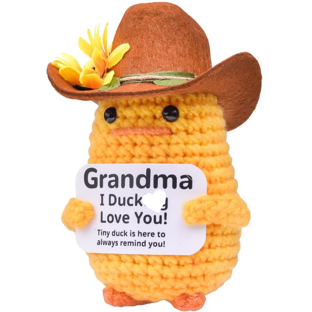 Mwmoeen Pocket Hug Positive Ente Cowboyhut, Positive Duck Strickwolle Ente, Emotionale Unterstützung Enten Geschenke Party-Dekoration Familie Freunde Geschenk Kleines Geschenk für Freundin