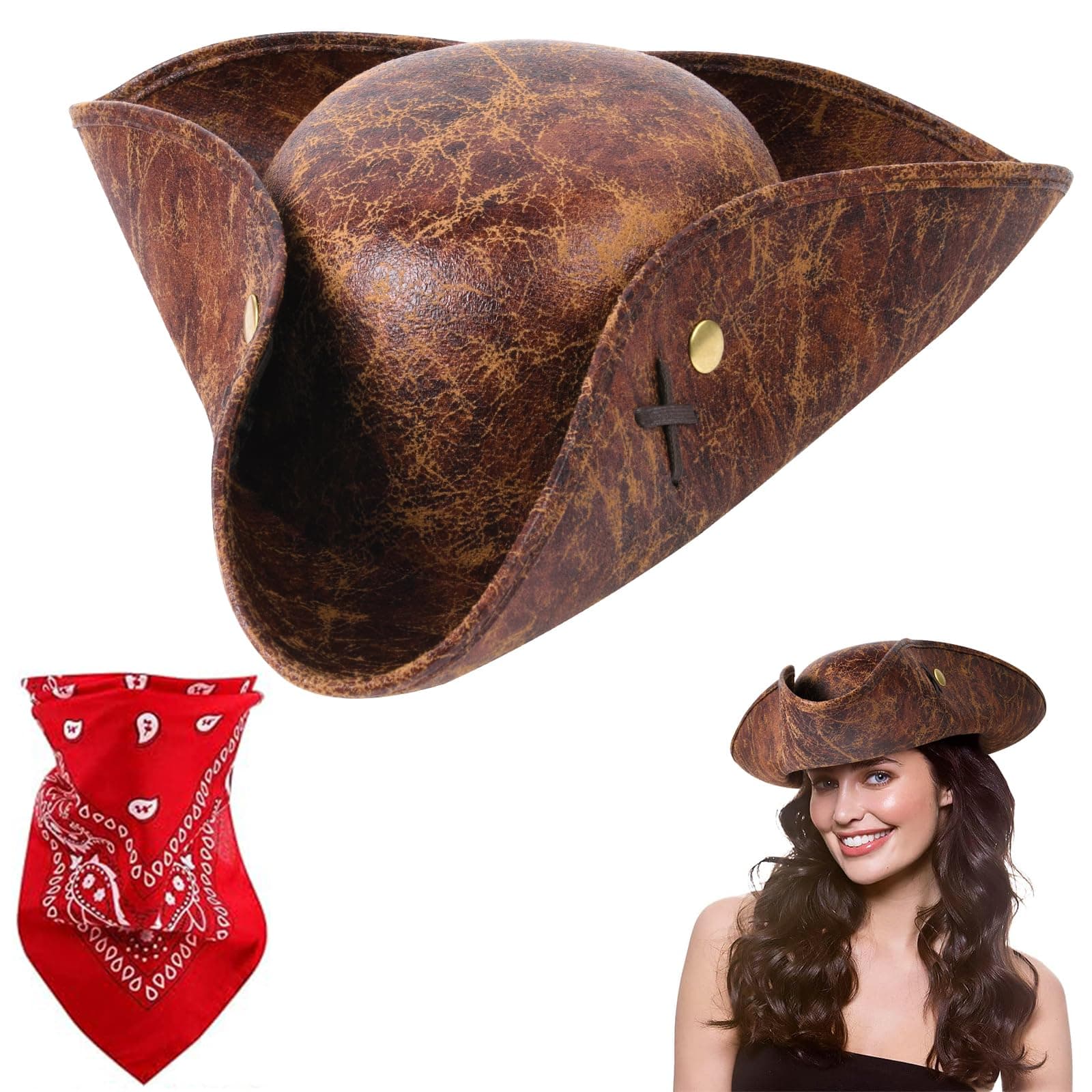 Aomig Piratenhut Set 2Pcs Verbessertes Piraten Kostüm Piratenkopftuch Hut Pirat Dreispitz Piraten Huts Piratentuch Piraten Piraten Mütze Seeräuber Hut Verkleidung Piratenset Halloween Karneval Cosplay