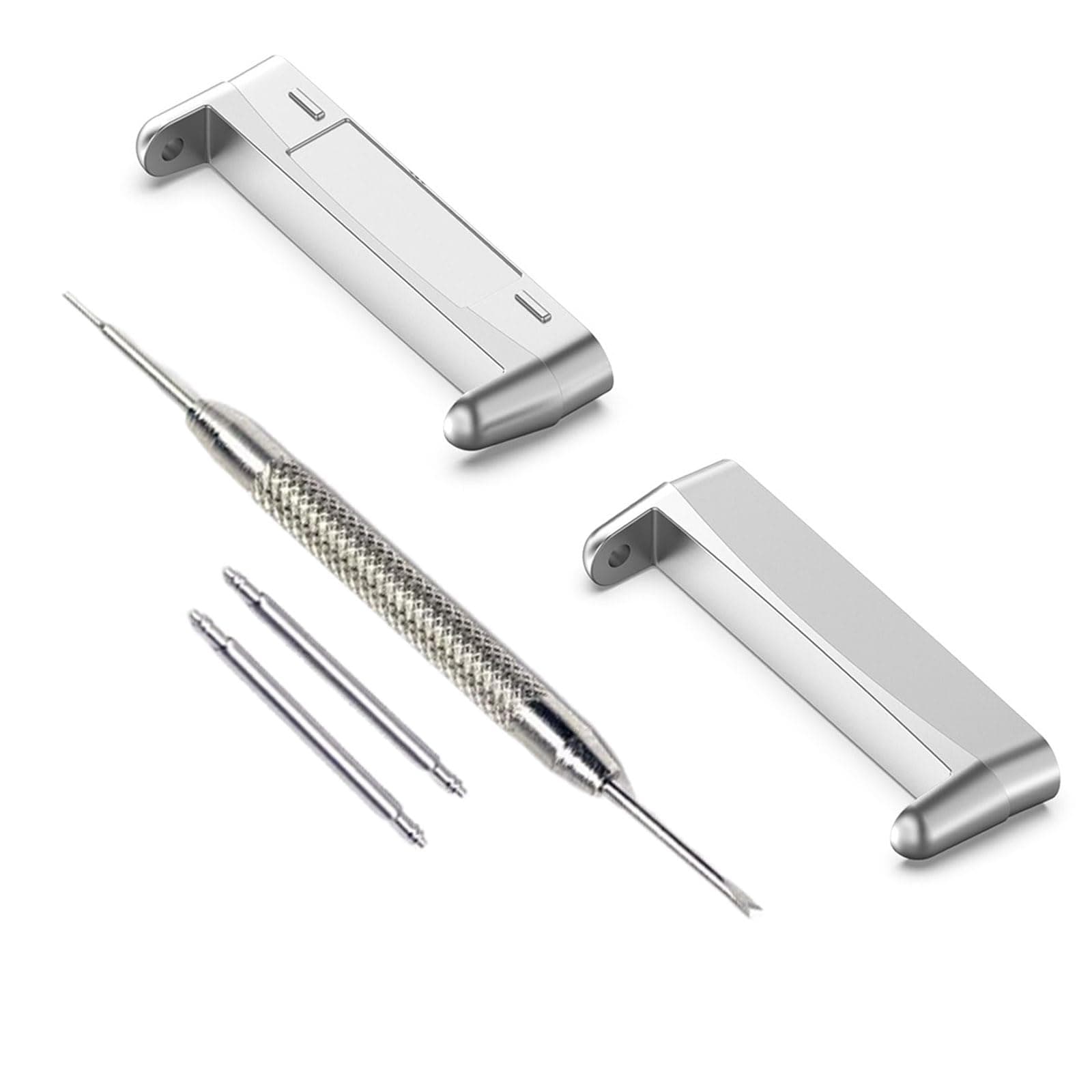 Miimall [2 Stück Kompatibel mit Fitbit Versa 4 Armband Anschluss, Edelstahl Metall Connectoren Fitbit Sense 2 Armband Adapter Verschleißfest Uhren Adapter für Fitbit Versa 3/Versa 2/Sense 1-Silber