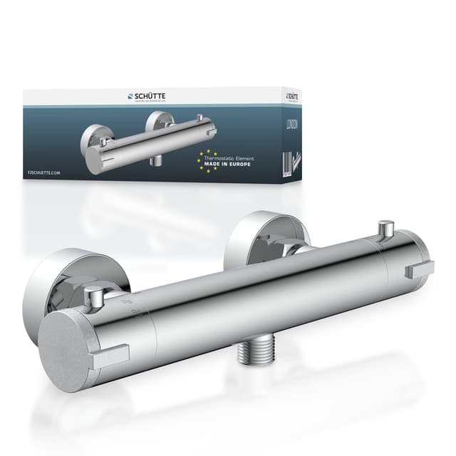 SCHÜTTE 52465 LONDON Thermostat Duscharmatur, Brausethermostat Brausearmatur, Mischbatterie mit Verbrühschutz bei 38℃, Duschthermostat, Armatur für Dusche in Chrom Chrom Duschthermostat