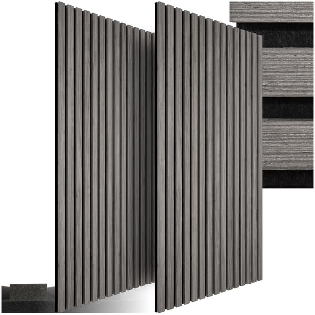 tectake® 3D Akustikpaneele, Holz Optik Paneele, Wandpaneele in Holzoptik als Schallabsorber, Panels für Wohnzimmer, Küche, Wand Deko, Wandverkleidung und Schallschutz - Eiche hellgrau, 2er Set 2er Set Eiche Hellgrau