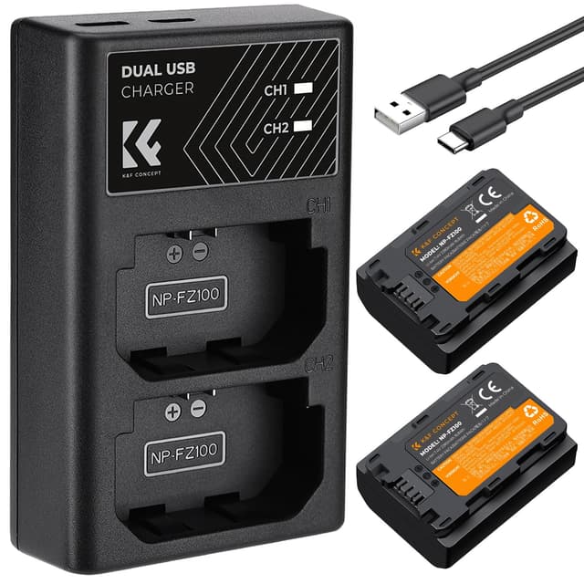 K&F Concept NP-FZ100 Ersatzakku,2er Pack 2280mAh Kameraakku USB Dual Ladegerät für Sony Alpha 9, A9, Alpha 9R, A9R, Alpha 9S, A9S, A7RIII A7R3, A7 III, A7R4, A7RIV ZV-E10ii Digitalkameras