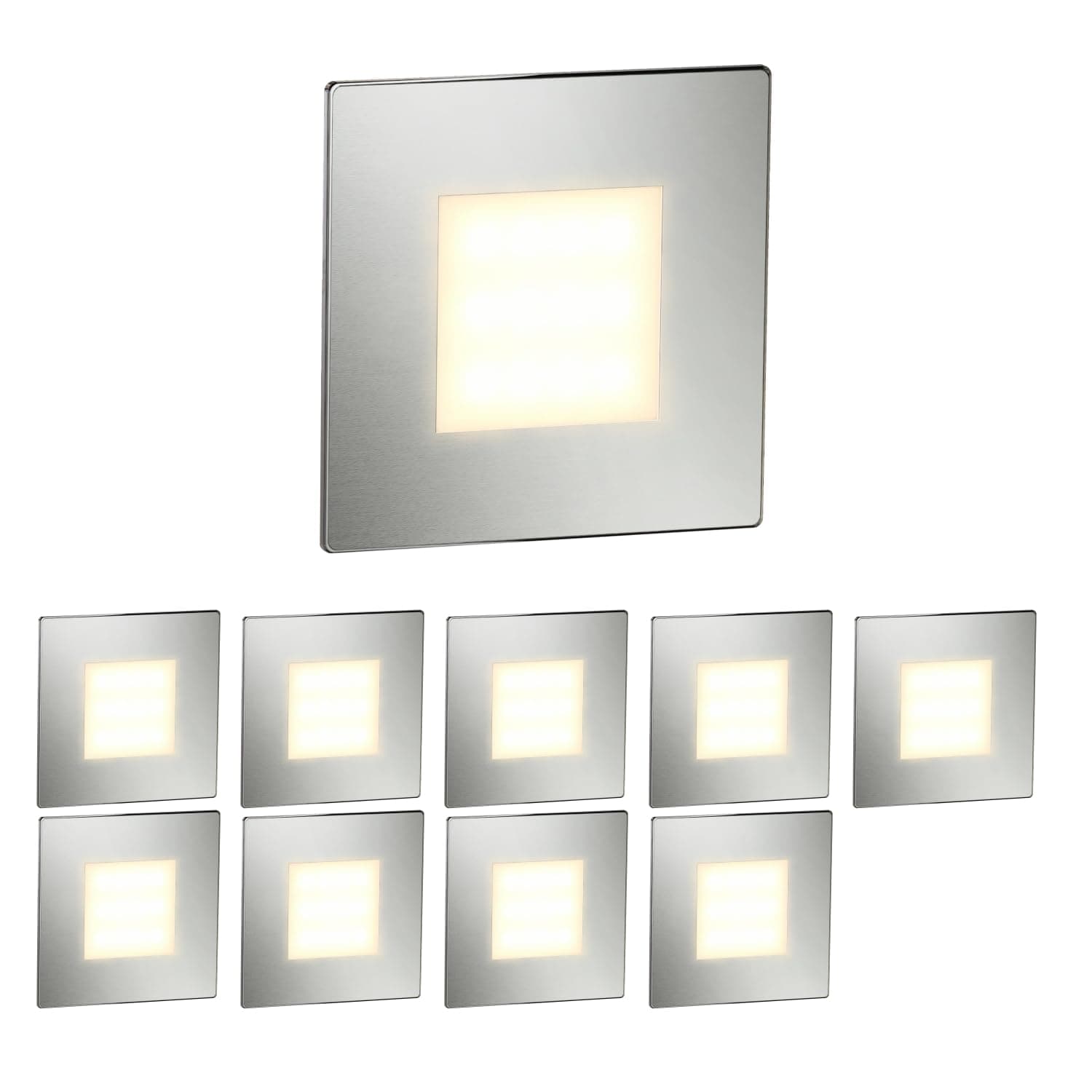 ledscom.de 10 Stück LED Treppenlicht/Wandeinbauleuchte FEX für innen und außen, eckig, edelstahl, 85 x 85mm, warmweiß 10 Stück (1er Pack) Edelstahl / Lichtfarbe: Warmweiß