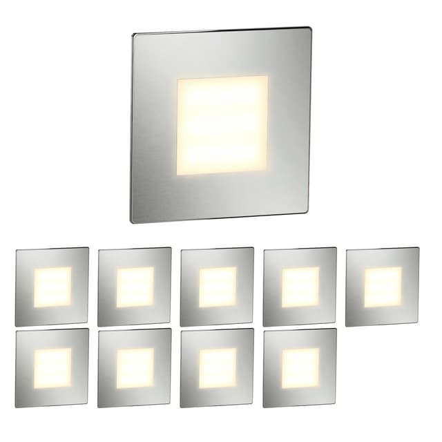 ledscom.de 10 Stück LED Treppenlicht/Wandeinbauleuchte FEX für innen und außen, eckig, edelstahl, 85 x 85mm, warmweiß 10 Stück (1er Pack) Edelstahl / Lichtfarbe: Warmweiß