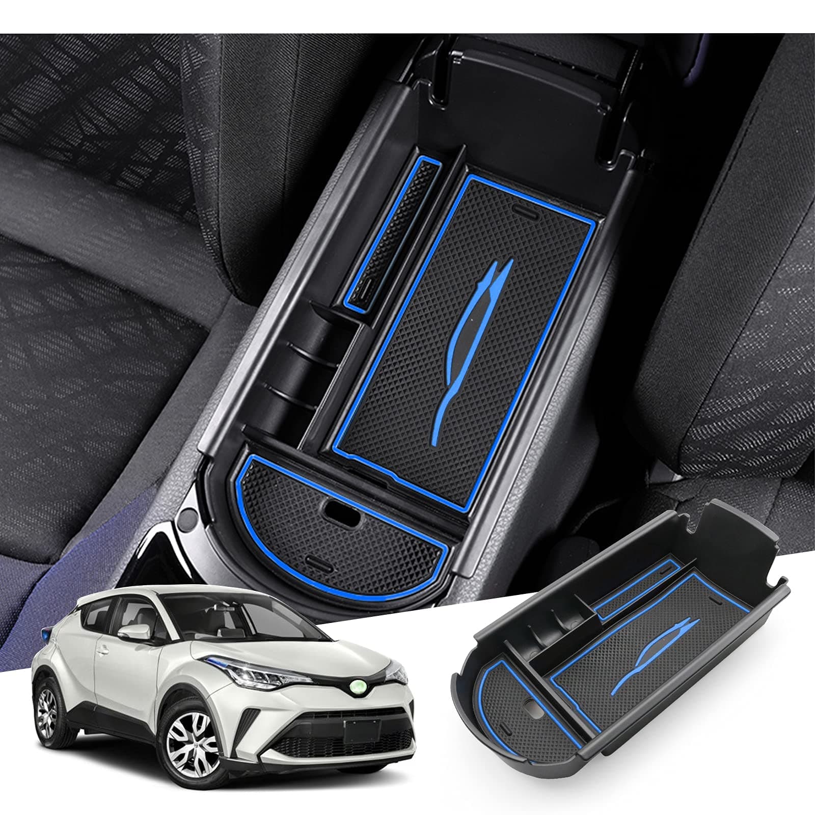 GAFAT Toyot-a C-HR 2016-2022 2023 Mittelkonsole Aufbewahrungsbox Armlehne Organizer Tray Mittelarmlehne Handschuhfach, Kompatibel mit Toyota CHR Zubehör (Blau)
