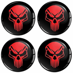 SkinoEu Set 4 x 60 mm Aufkleber für Radkappen Nabenkappen Nabendeckel Radnabendeckel Rad-Aufkleber Schwarz Rot Schädel Totenkopf A 3060