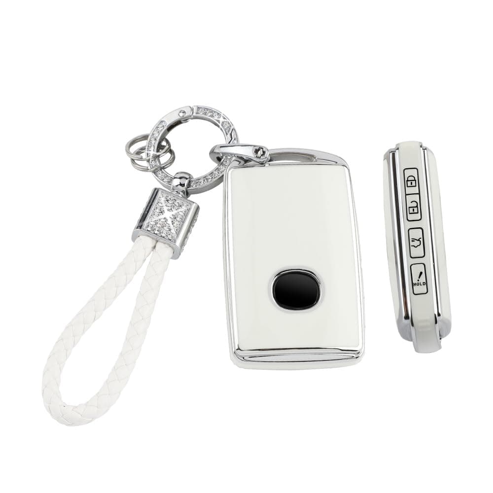 BLINGOOSE Schlüssel Hülle für Mazda CX5 CX30 CX9 CX50 3 6 CX90 MX5 Miata 4 Tasten Auto Schlüsselgehäuse Schlüsseletui Schutz Schlüsselcover Glitzer Schlüsselanhänger Weiß Girly Frauen TPU