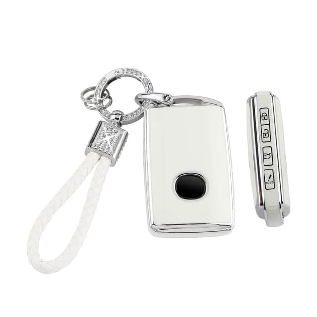 BLINGOOSE Schlüssel Hülle für Mazda CX5 CX30 CX9 CX50 3 6 CX90 MX5 Miata 4 Tasten Auto Schlüsselgehäuse Schlüsseletui Schutz Schlüsselcover Glitzer Schlüsselanhänger Weiß Girly Frauen TPU