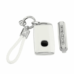 BLINGOOSE Schlüssel Hülle für Mazda CX5 CX30 CX9 CX50 3 6 CX90 MX5 Miata 4 Tasten Auto Schlüsselgehäuse Schlüsseletui Schutz Schlüsselcover Glitzer Schlüsselanhänger Weiß Girly Frauen TPU