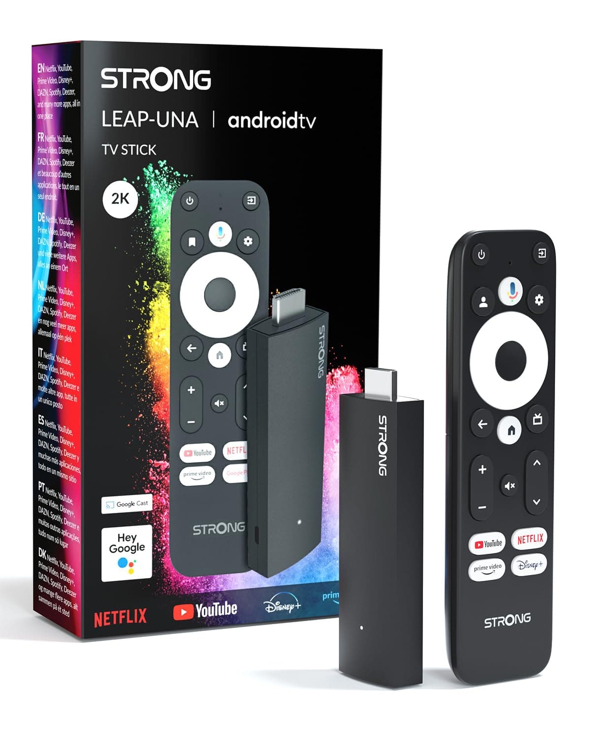 STRONG Leap-UNA Android TV Streaming Stick, WiFi, Integrierter Chromecast, Android 11 TV-Box, Google Assistant, HDR10+, Dolby Audio & Dolby Vision, Google Play, Netflix, YouTube Android TV Stick Leap-UNA