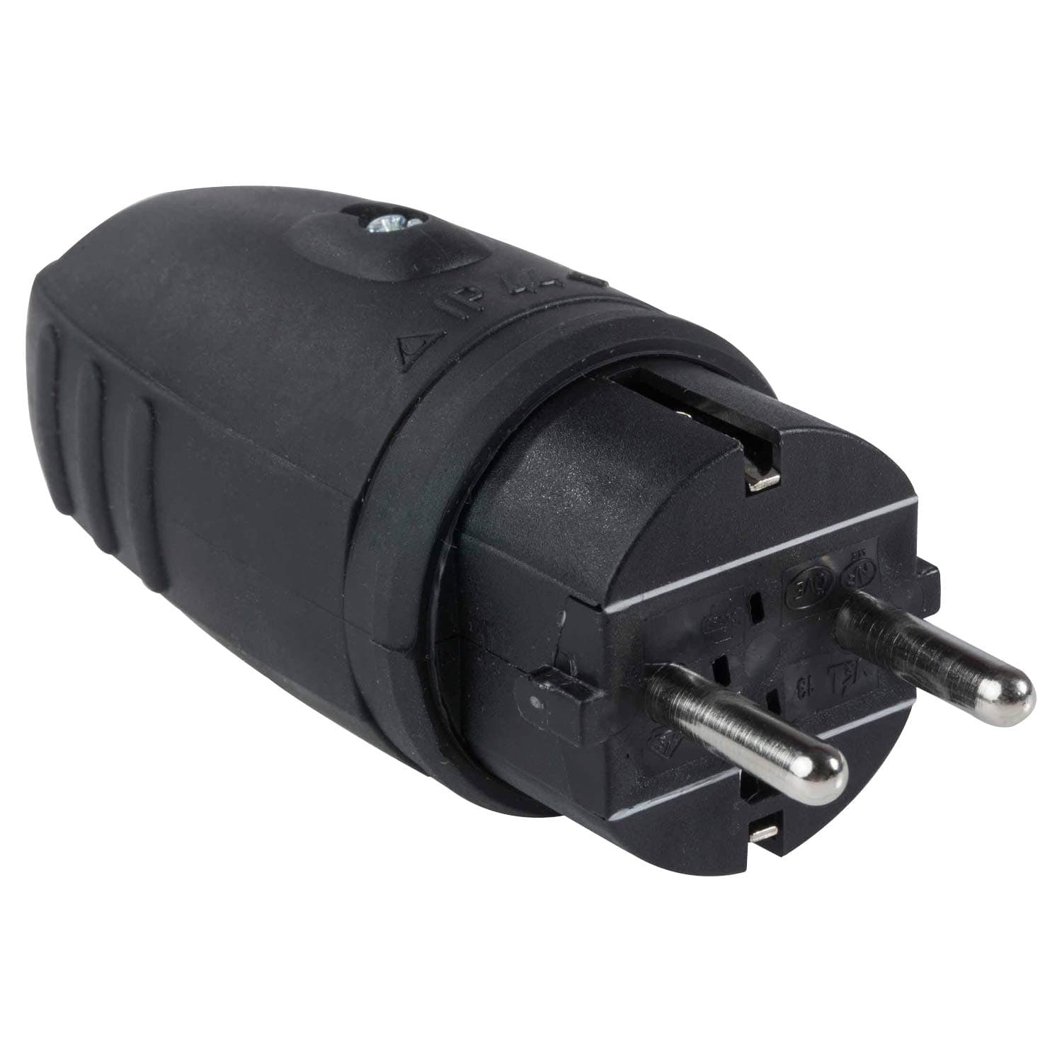as - Schwabe Gummistecker Schutzkontaktstecker mit doppeltem Schutzkontakt, Leitungen bis max. 2,5mm² - für den Außenbereich geeignet, 230V, 16A, IP44, Schwarz, Made in Germany, 60410 Stecker Schwarz