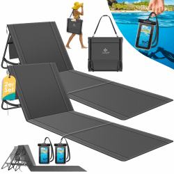 KESSER® 2er Set Strandmatte klappbar mit Verstellbarer Rückenlehne, Tragegurt, wasserdichter Tasche & Aufbewahrung – Faltbare Sonnenliege für Strand, Garten & Terrasse je 130 kg belastbar 2 Stück Anthrazit Angebot bei HelloDeals