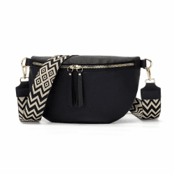 Vezluax 30x20cm umhängetasche Damen Bauchtasche Damen Groß Vegan Leder Crossbody Bag stylisch Frauen mit breitem Gurt Schwarz Angebot bei HelloDeals