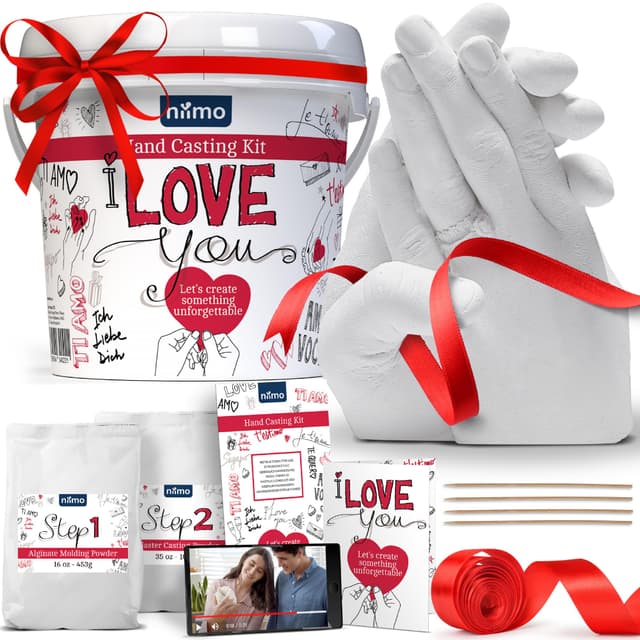 Niimo® 'I love you' 3D Handabdruck Set für Paare - Personalisierte Geschenke für Frauen & Männer, Detailgetreuer Gipsabdruck Hände Paar, Kinderleicht mit Video-Tutorial ‘I love you’ Gipsabdruck-Set