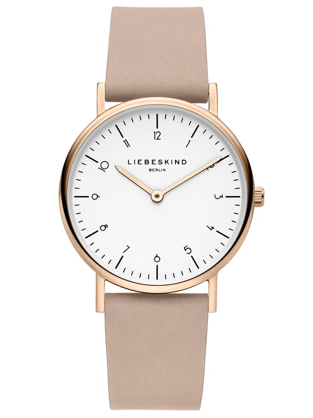 LIEBESKIND BERLIN Damen Armbanduhr – Klassisches Design – Rundes Gehäuse 34mm – Lederarmband – 5ATM wasserdicht – Verschiedene Farben Beige-rosé